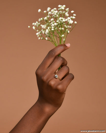 Solid Gold Branch Ring with Diamond, Handmade Minimalist Jewelry, Dainty Organic Band, Gift for Promise & Luck, Real Gold (9K, 14K, 18K)