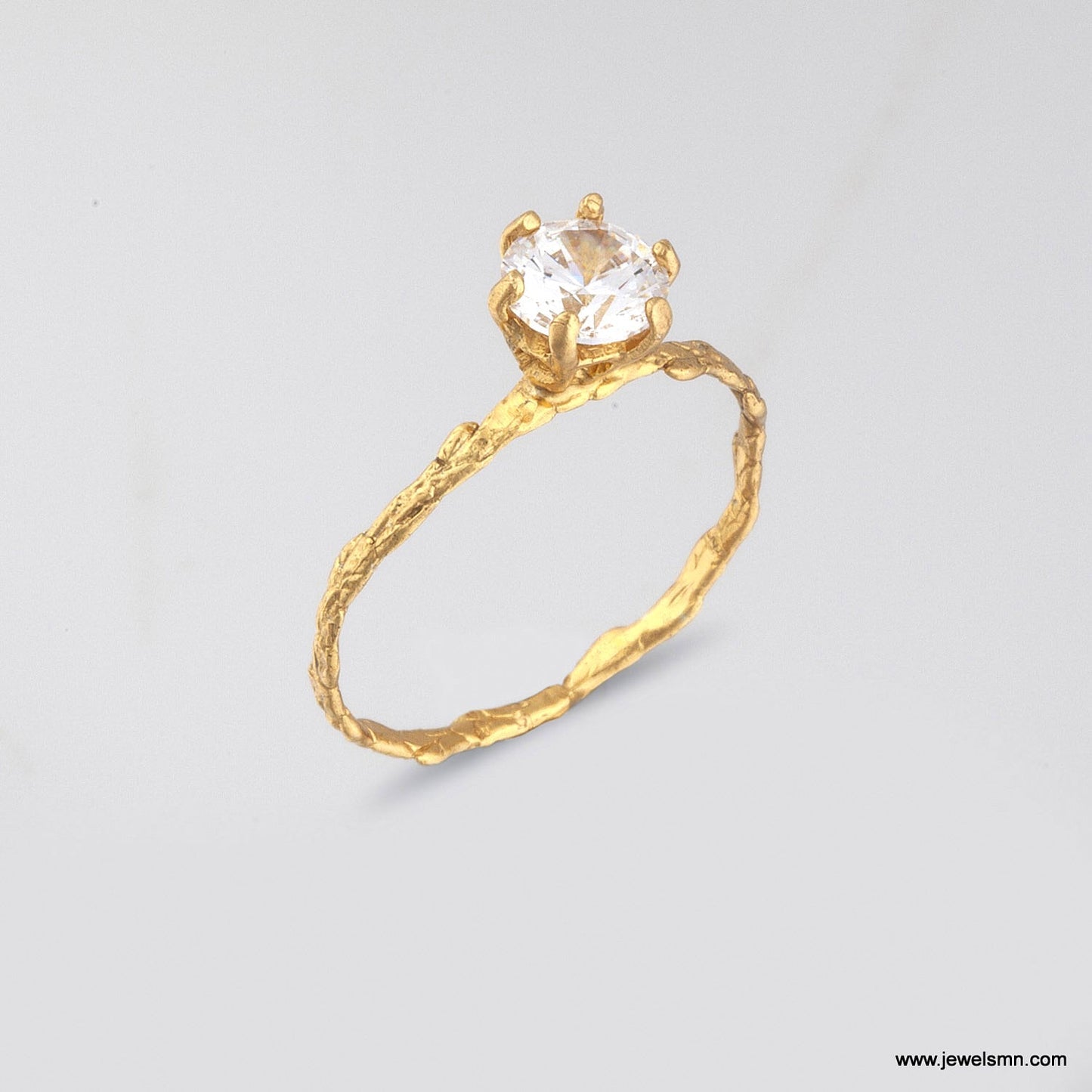 Solid Gold Branch Ring with Diamond, Handmade Minimalist Jewelry, Dainty Organic Band, Gift for Promise & Luck, Real Gold (9K, 14K, 18K)