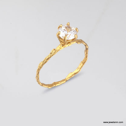 Solid Gold Branch Ring with Diamond, Handmade Minimalist Jewelry, Dainty Organic Band, Gift for Promise & Luck, Real Gold (9K, 14K, 18K)