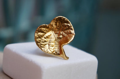 Real Leaf Gold Ring, Handmade Nature Jewelry, Organic Botanical Band, Gift for Love, 14K Gold Plated Brass