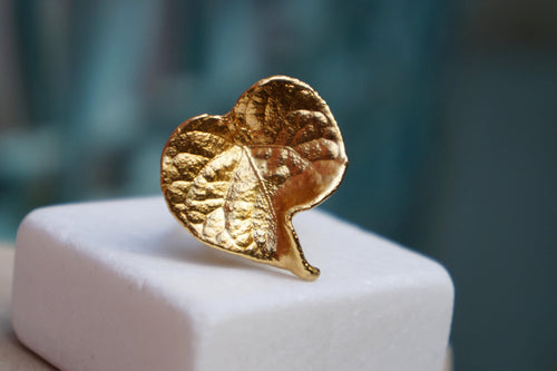 Real Leaf Gold Ring, Handmade Nature Jewelry, Organic Botanical Band, Gift for Love, 14K Gold Plated Brass