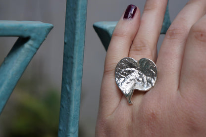 Real Leaf Gold Ring, Handmade Nature Jewelry, Organic Botanical Band, Gift for Love, 14K Gold Plated Brass