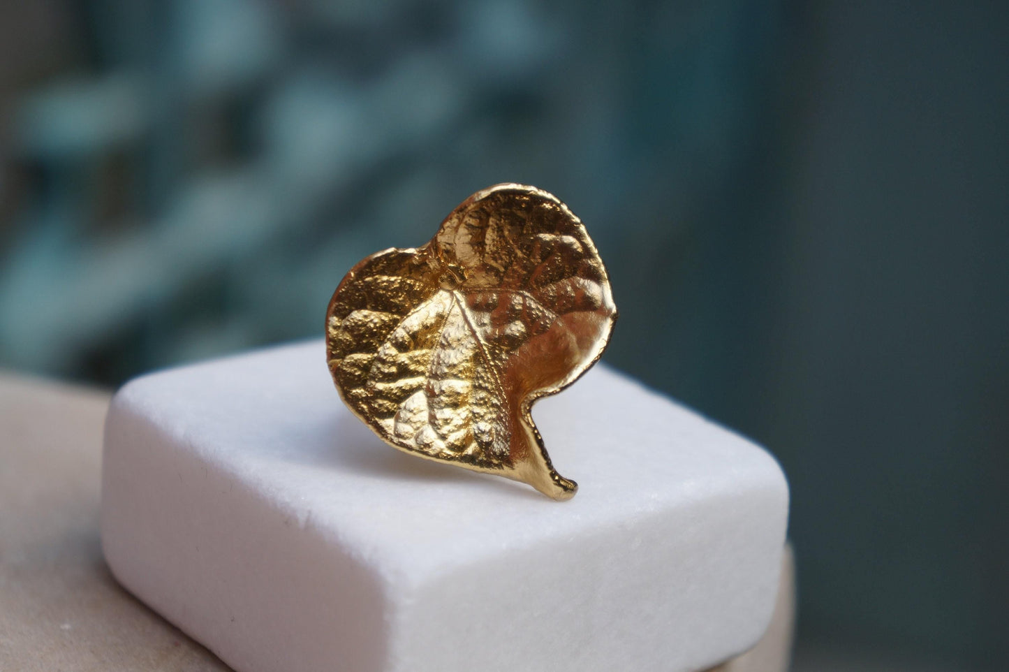 Real Leaf Gold Ring, Handmade Nature Jewelry, Organic Botanical Band, Gift for Love, 14K Gold Plated Brass