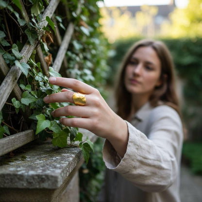 Gold Ivy Leaf Ring, Handmade Statement Jewelry, Nature Inspired Organic Band, Gift for Purity & Health, Eco Sustainable Sterling Silver 925