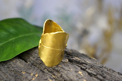 Gold Ivy Leaf Ring, Handmade Statement Jewelry, Nature Inspired Organic Band, Gift for Purity & Health, Eco Sustainable Sterling Silver 925