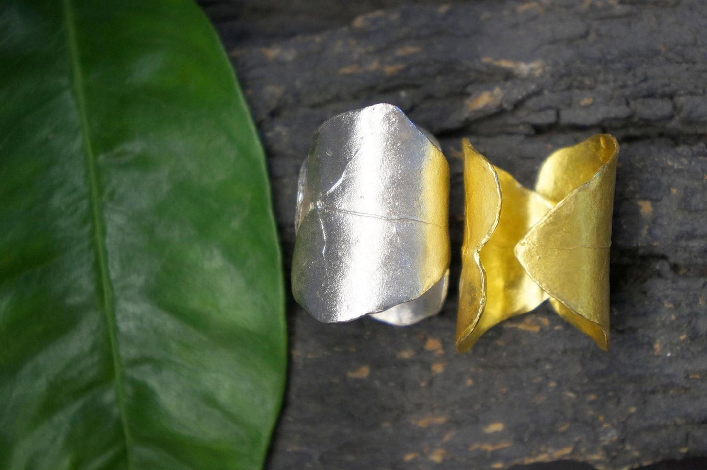 Gold Ivy Leaf Ring, Handmade Statement Jewelry, Nature Inspired Organic Band, Gift for Purity & Health, Eco Sustainable Sterling Silver 925