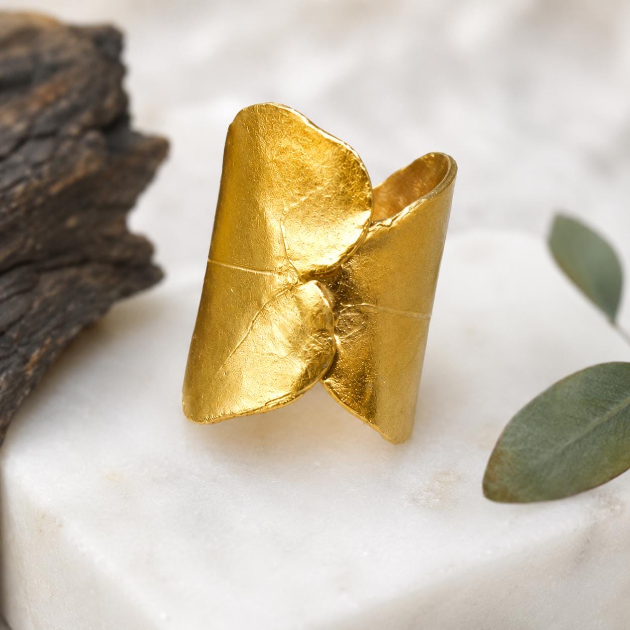 Gold Ivy Leaf Ring, Handmade Statement Jewelry, Nature Inspired Organic Band, Gift for Purity & Health, Eco Sustainable Sterling Silver 925
