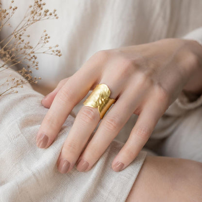 Gold Ivy Leaf Ring, Handmade Statement Jewelry, Nature Inspired Organic Band, Gift for Purity & Health, Eco Sustainable Sterling Silver 925