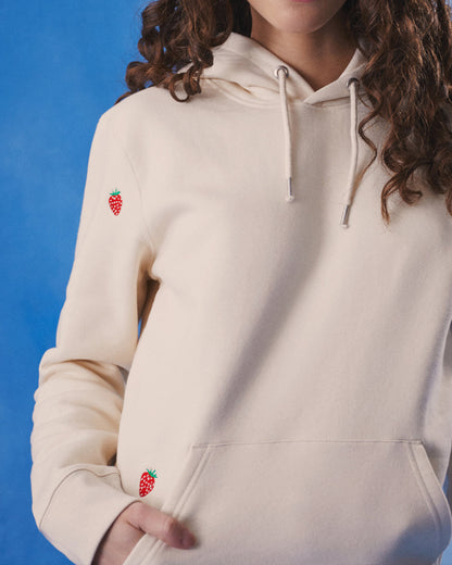 Strawberry Embroidered Hoodie Ecru Women