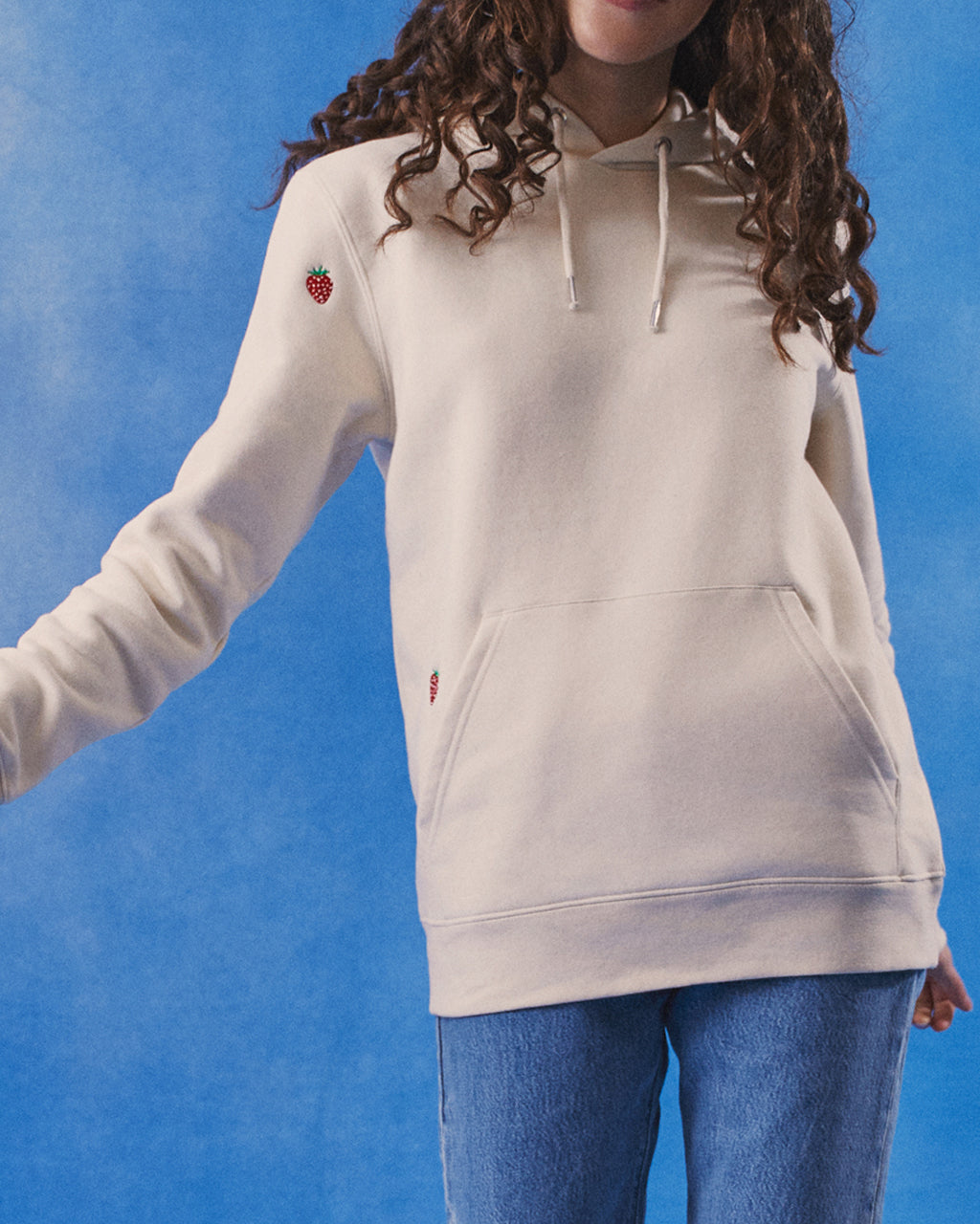 Strawberry Embroidered Hoodie Ecru Women