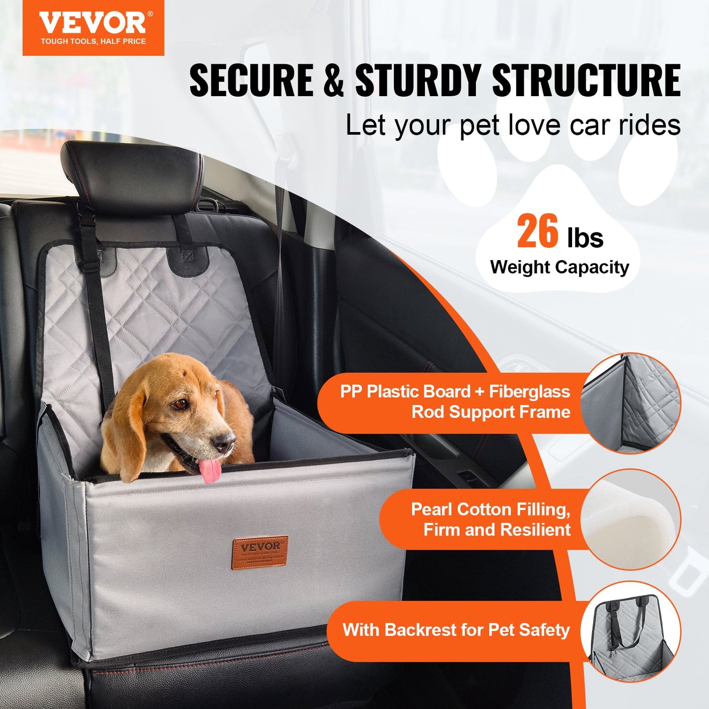 Dog Car Seat, Dog Booster Seat for Car with Support Frame, Pet Car