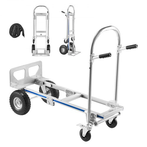 2 in 1 Hand Truck, 453.6 kg Load Capacity for 4-Wheel Mode,