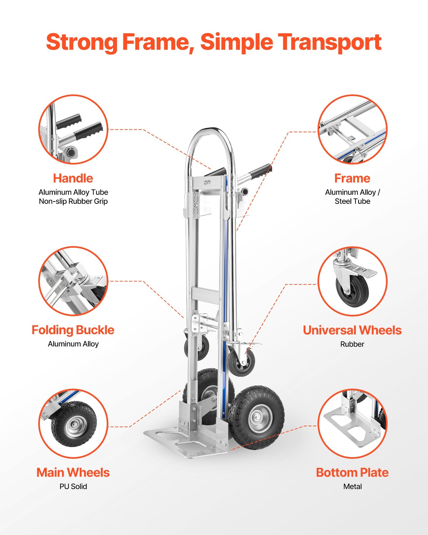 2 in 1 Hand Truck, 453.6 kg Load Capacity for 4-Wheel Mode,
