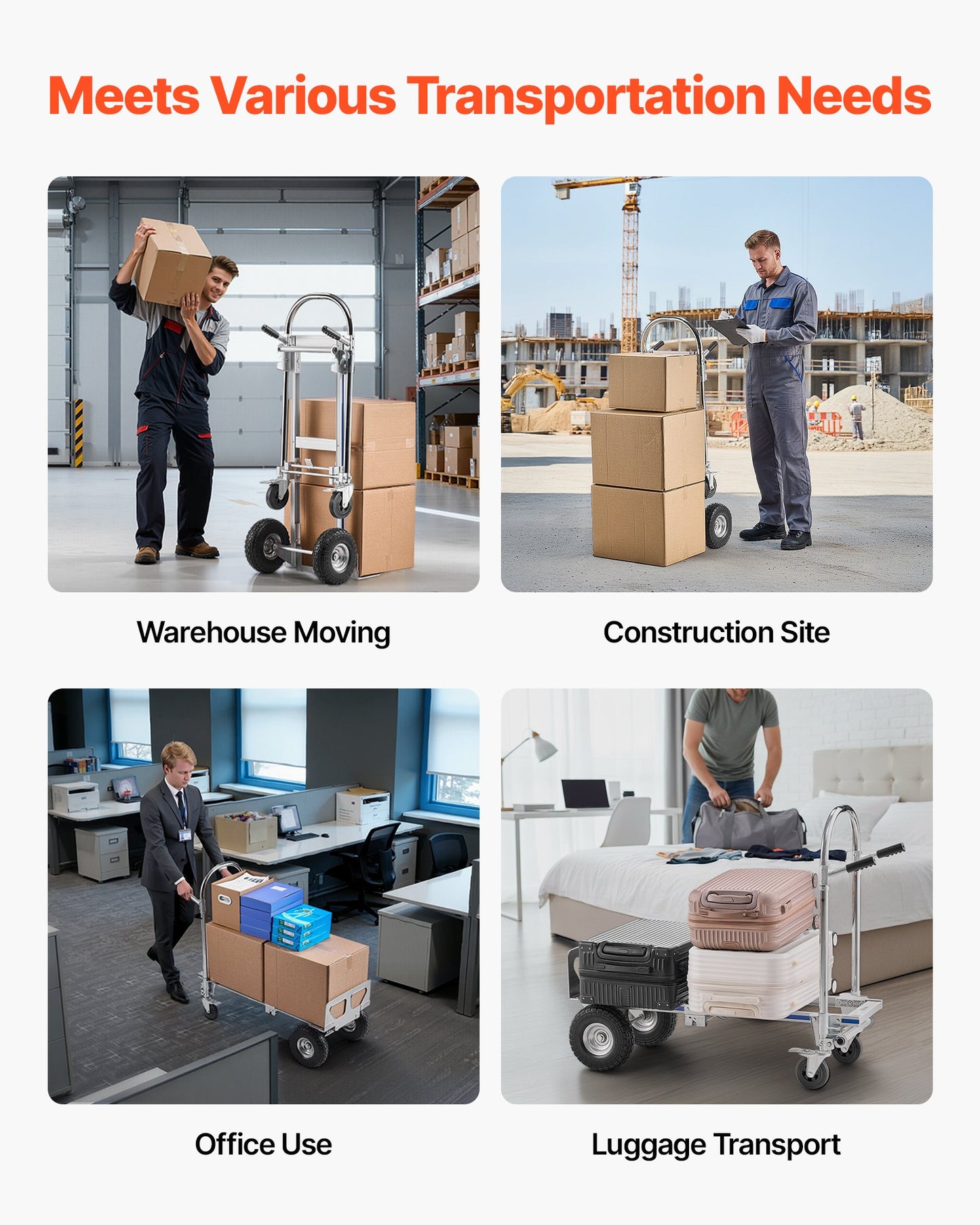 2 in 1 Hand Truck, 453.6 kg Load Capacity for 4-Wheel Mode,