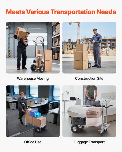 2 in 1 Hand Truck, 453.6 kg Load Capacity for 4-Wheel Mode,